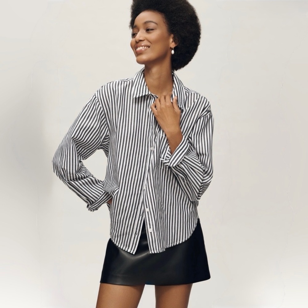 Anthropology Maeve Bennett Striped Button Down Shirt Black White Size L